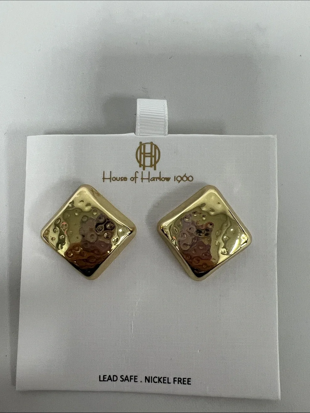 House of Harlow 1960 Gold Hammered Diamond-Shape Clip Earrings